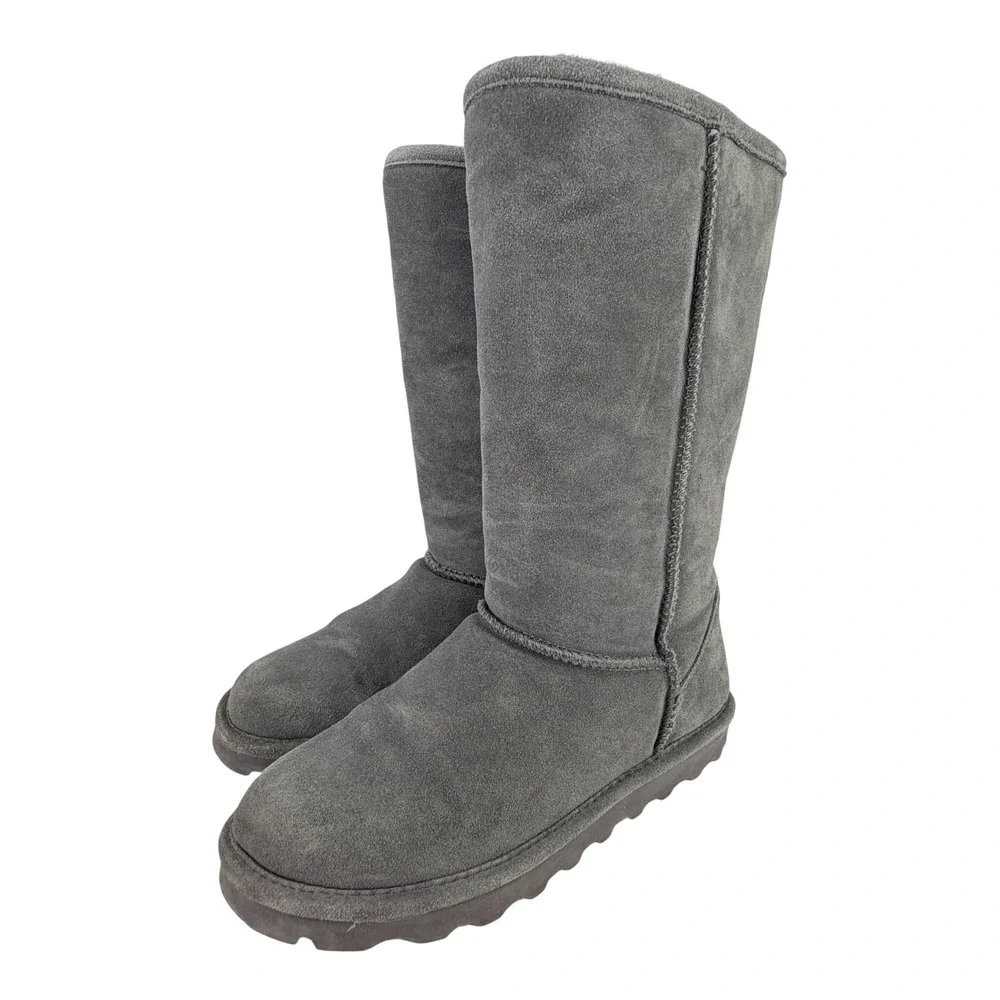 Bearpaw Womens 8 Elle Tall 1963W Charcoal Grey Suede Sheepskin Wool Blend Boots